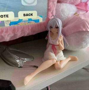 Cute anime kawaii figure girl purple hair white pink sitting manga Japan korean